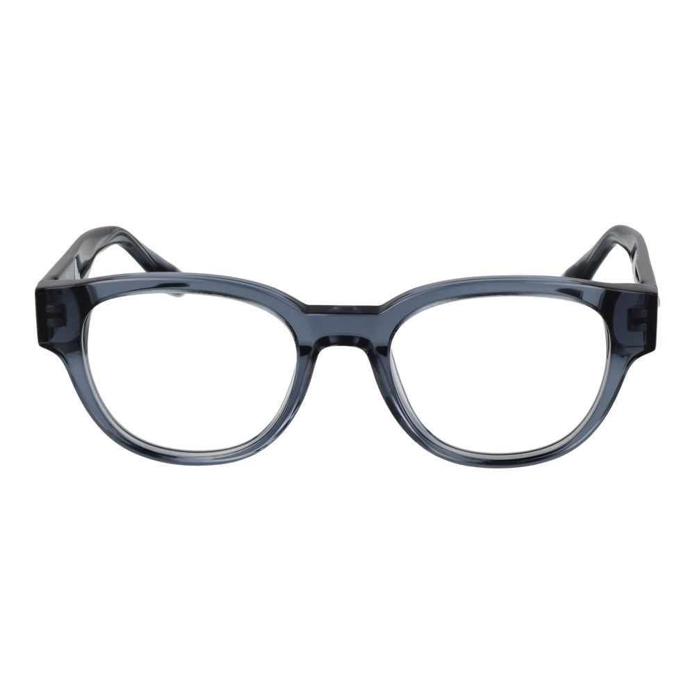 Trussardi Blue Acetate Glasses (Frames), full-rim panto style with blue frame, demo plastic lenses, optimized for men's fashion.