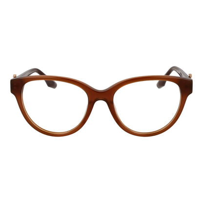 Trussardi Brown Acetate Glasses (Frames) for women, full-rim butterfly style, 53-18-145 size, with demo plastic lenses and spring hinge.
