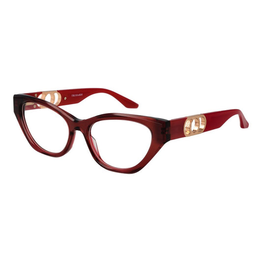 Trussardi Red Acetate Glasses (Frames), women's full-rim cat eye eyewear with demo plastic lenses and spring hinge, size 53-17-145.