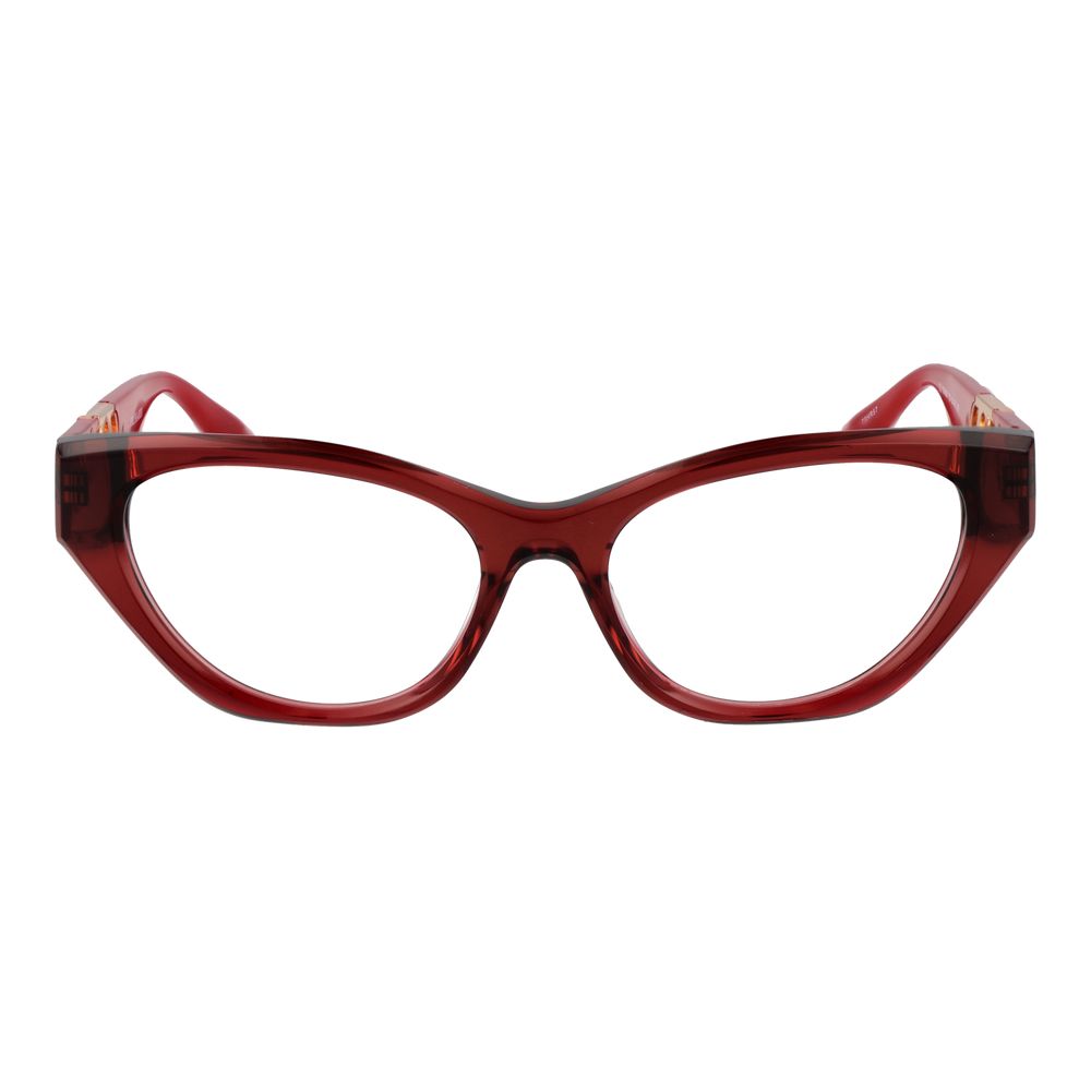 Trussardi Red Acetate Glasses (Frames) for women, full-rim cat eye style, 53mm lens width, 145mm frame width, red acetate material.