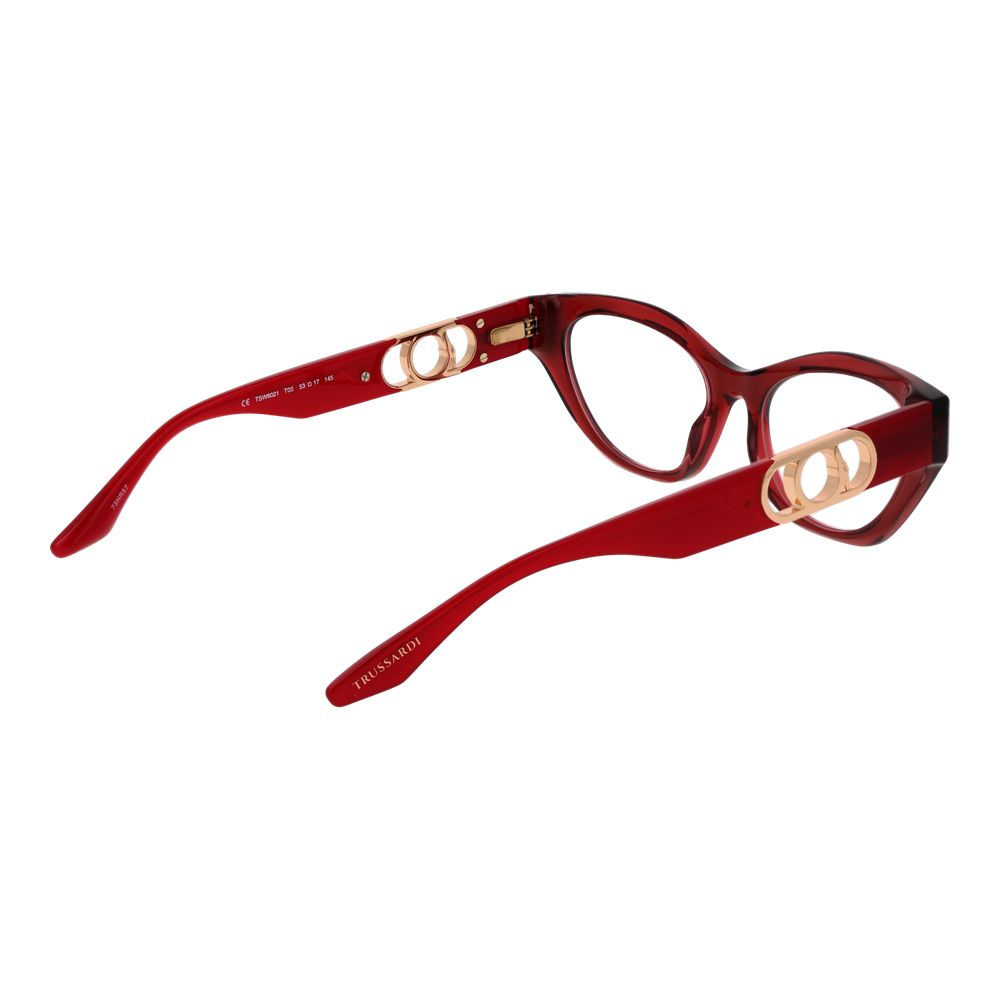 Trussardi Red Acetate Glasses (Frames) in cat eye style with full-rim design and spring hinge, featuring red acetate frame for women.