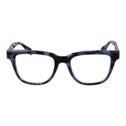 Trussardi Blue Acetate Glasses (Frames) for Men with square full-rim style, blue acetate frame, demo lenses, and spring hinge.