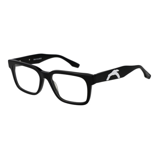 Trussardi Black Acetate Glasses (Frames), unisex full-rim rectangle style, with black acetate frame and demo lenses.