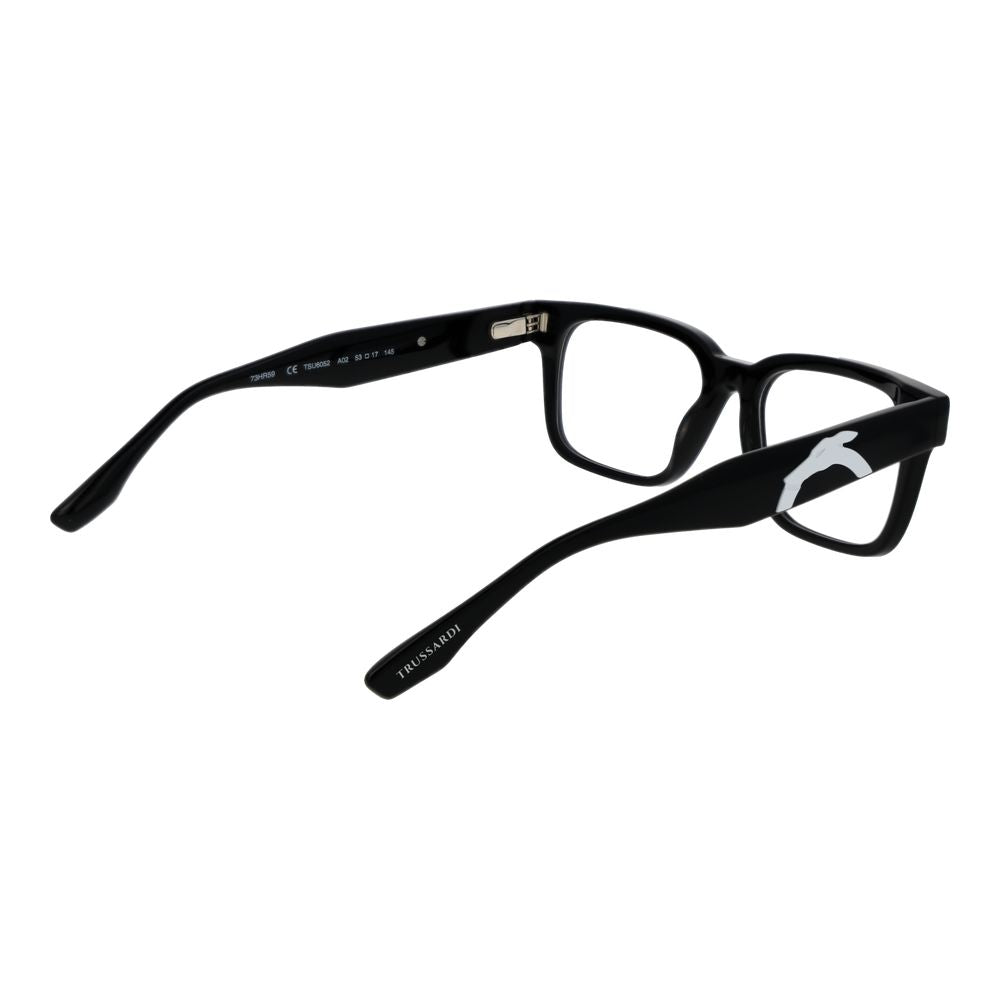 Trussardi Black Acetate Glasses (Frames) in full-rim rectangle style, with black acetate frame and demo lenses.
