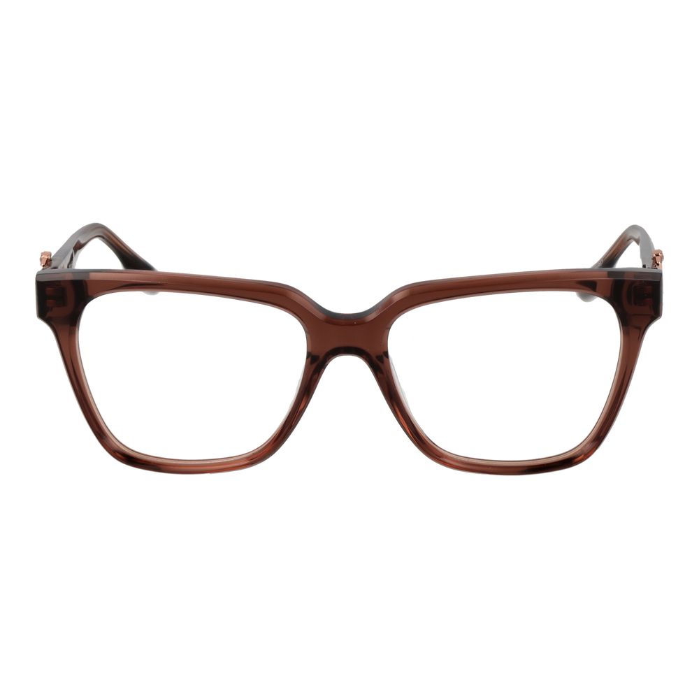 Trussardi Brown Acetate Glasses (Frames) for Women with full-rim square style and demo lenses, 51-16-145 dimensions.