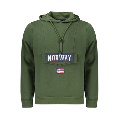 Norway 1963 Green Cotton Sweatshirt with hood, central pocket, zip, velcro closure, applique, and logo showing the word 'NORWAY'.