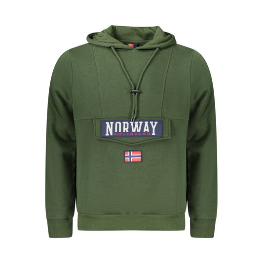 Norway 1963 Green Cotton Sweatshirt with hood, central pocket, zip and Velcro closure, applique, and logo.
