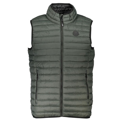 Gianmarco Venturi Green Polyamide Sleveless Jacket with zip, logo, and two external pockets, lightweight 100 gr design.