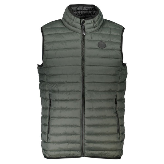 Gianmarco Venturi Green Polyamide Sleeveless Jacket with zip, two external pockets, and logo application.