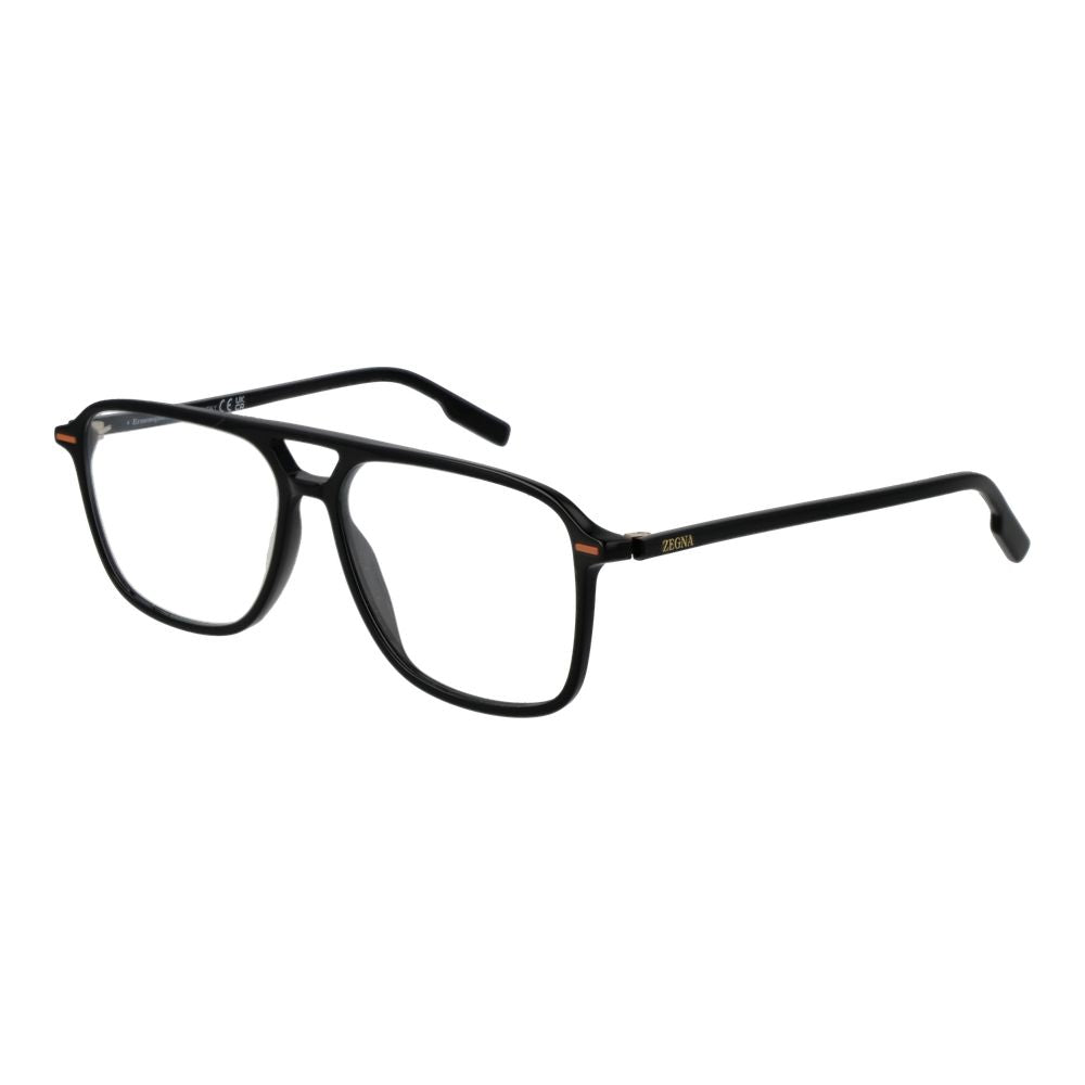 Ermenegildo Zegna Black Acetate Glasses (Frames) for men, full-rim aviator style with demo lenses, includes branded case.
