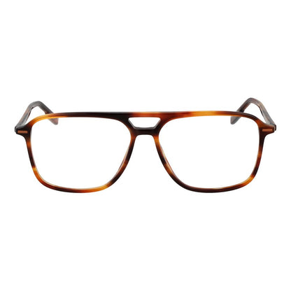 Ermenegildo Zegna Brown Acetate Glasses (Frames) in full-rim aviator style for men, 57-14-145 size with demo plastic lenses.