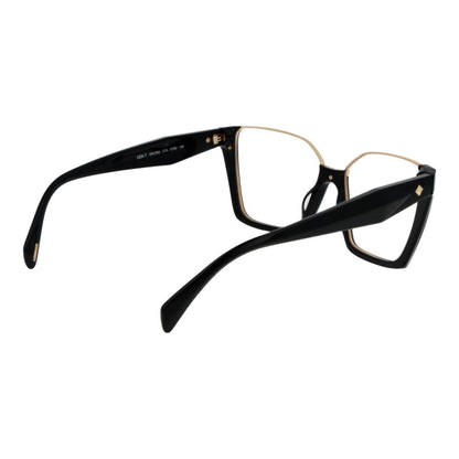 Police Black Cellulose Acetate Glasses (Frames), women's square full-rim black eyeglasses with demo lenses, size 55-14-140.
