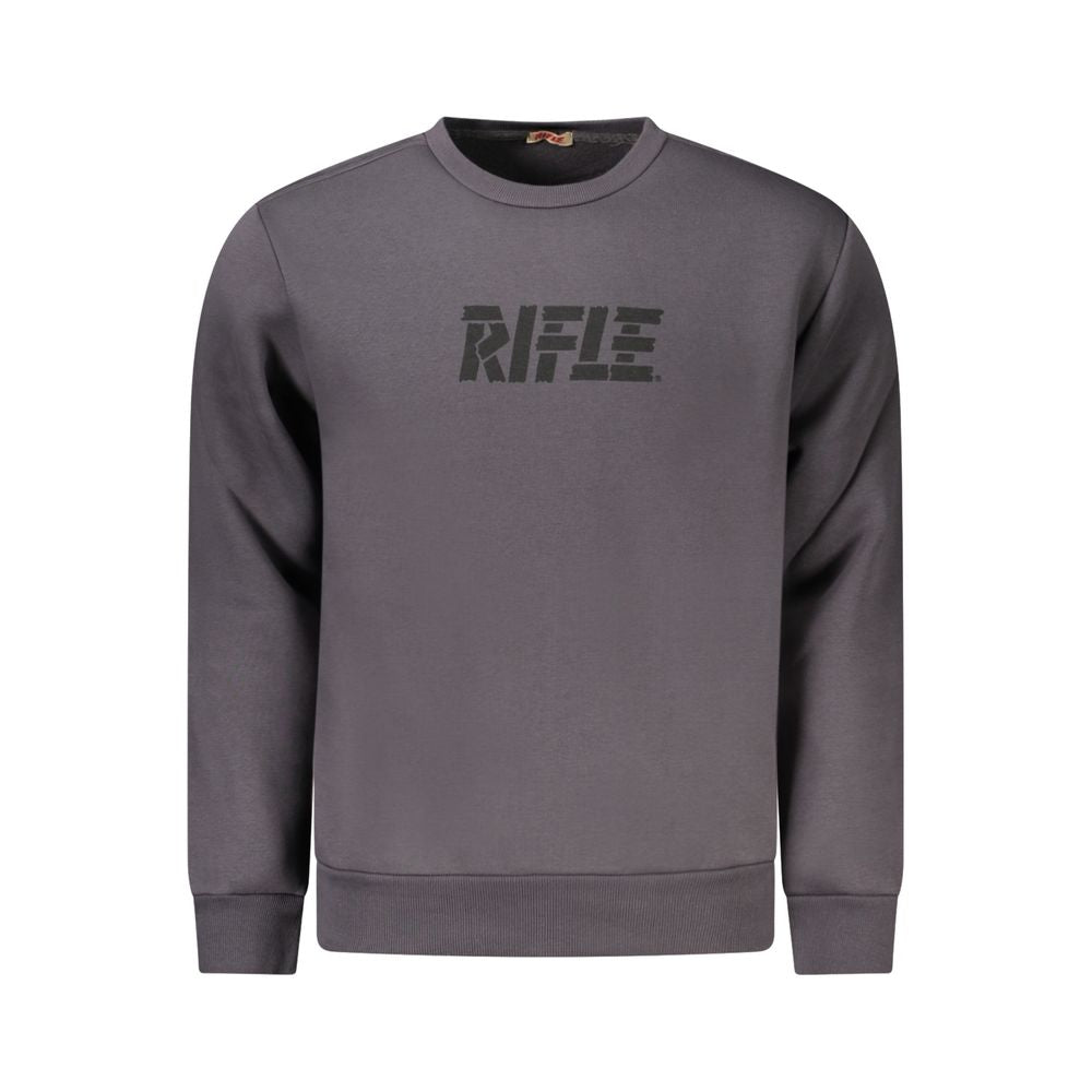 Rifle Gray Cotton Sweatshirt with long sleeves, crew neck, and logo print. High-quality cotton sweatshirt for casual wear.