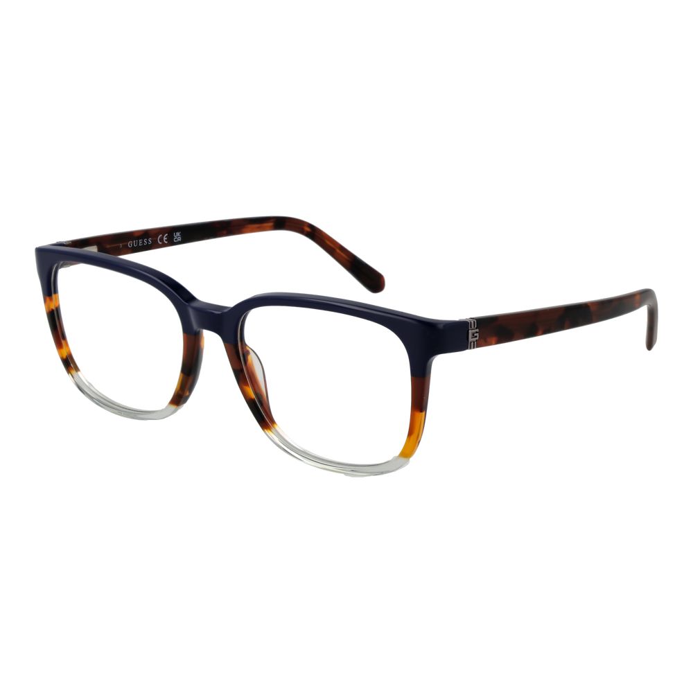 Guess Multicolor Acetate Glasses (Frames) for men, full-rim rectangle style with plastic lenses and spring hinge.