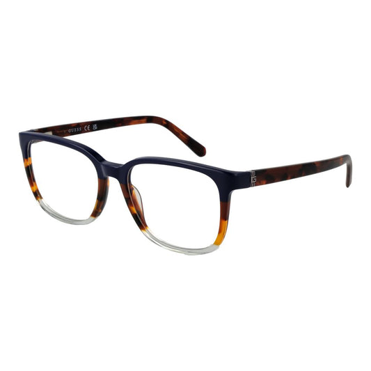 Guess Multicolor Acetate Glasses (Frames) for men, full-rim rectangle style with plastic lenses and spring hinge.