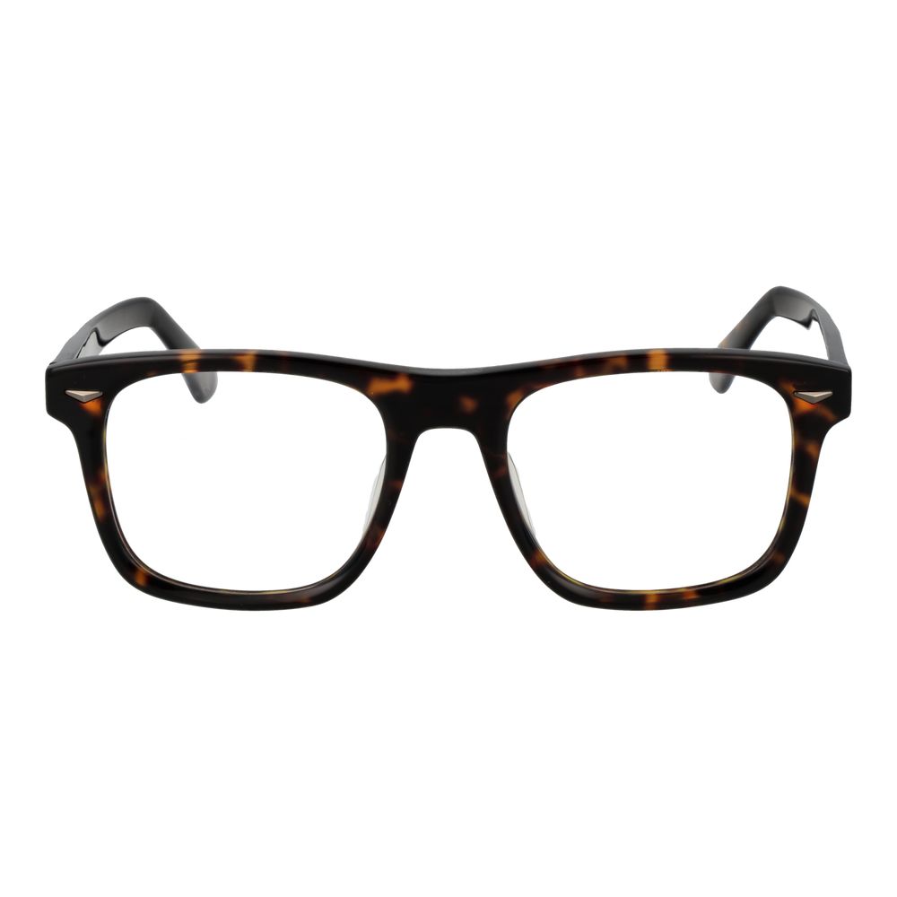 Police Brown Cellulose Acetate Glasses (Frames) in square style, full-rim with demo lenses, size 52-20-145, ideal for men.