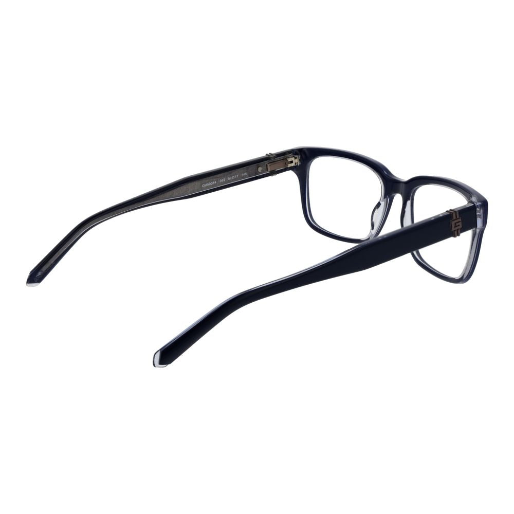 Guess Blue Acetate Glasses (Frames) for men in full-rim rectangular style with demo lenses, spring hinge, 52-17-145 size.
