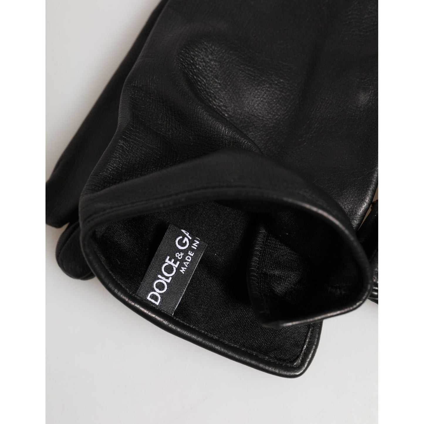 Dolce & Gabbana Black Leather Embellished Long Mitten Gloves