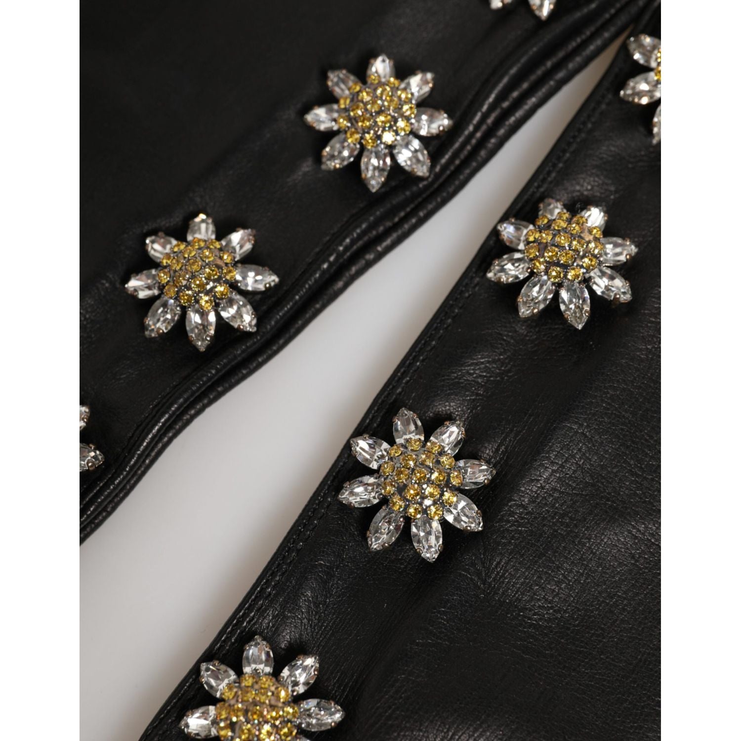 Dolce & Gabbana Black Leather Embellished Long Mitten Gloves