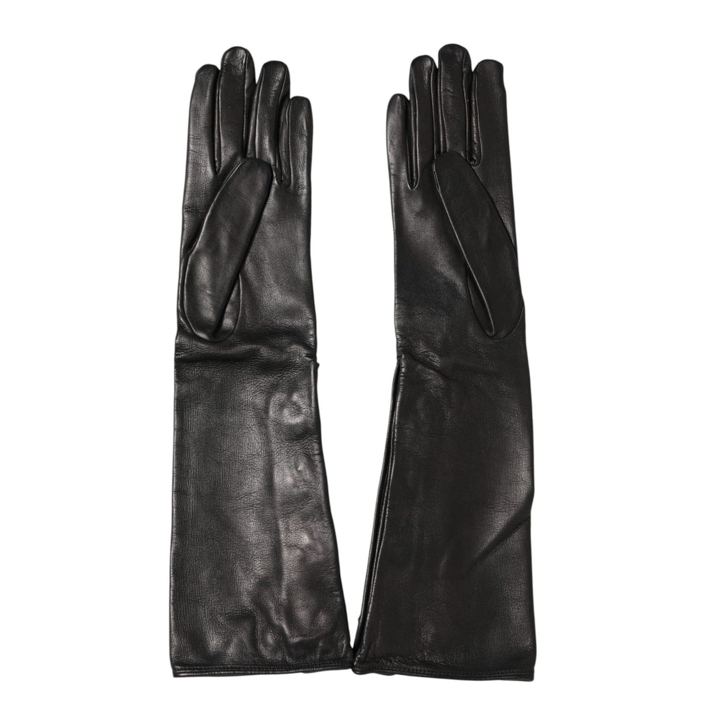 Dolce & Gabbana Black Leather Embellished Long Mitten Gloves