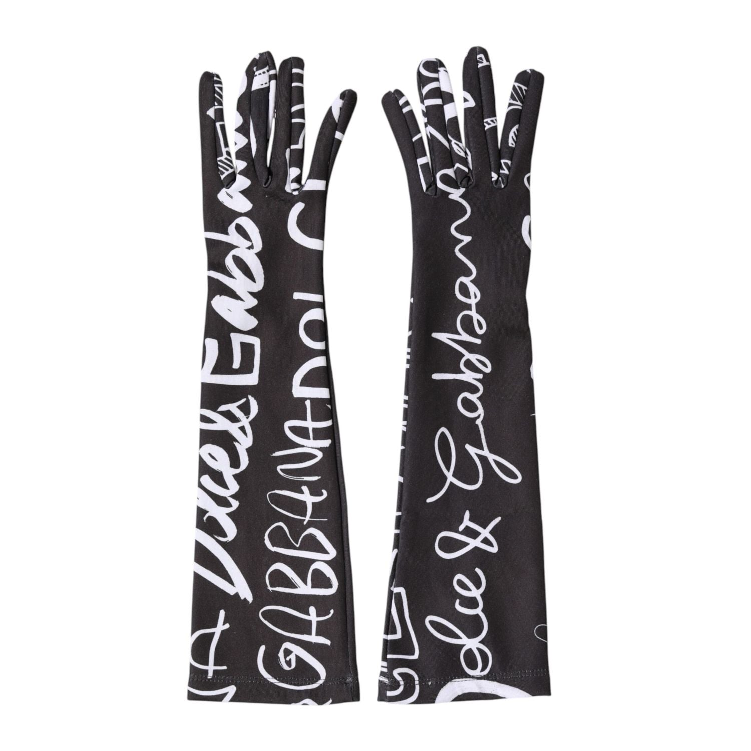 Dolce & Gabbana Black White DG Logo Elbow Length Mitten Gloves