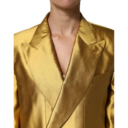 Dolce & Gabbana Gold Satin Long Sleeves Blazer Coat Jacket