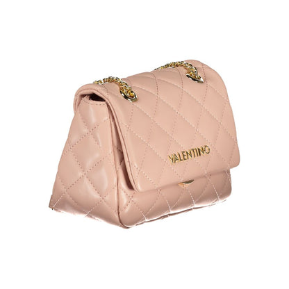 Mario Valentino Pink Polyethylene Women Handbag with gold chain and Valentino logo on quilted design