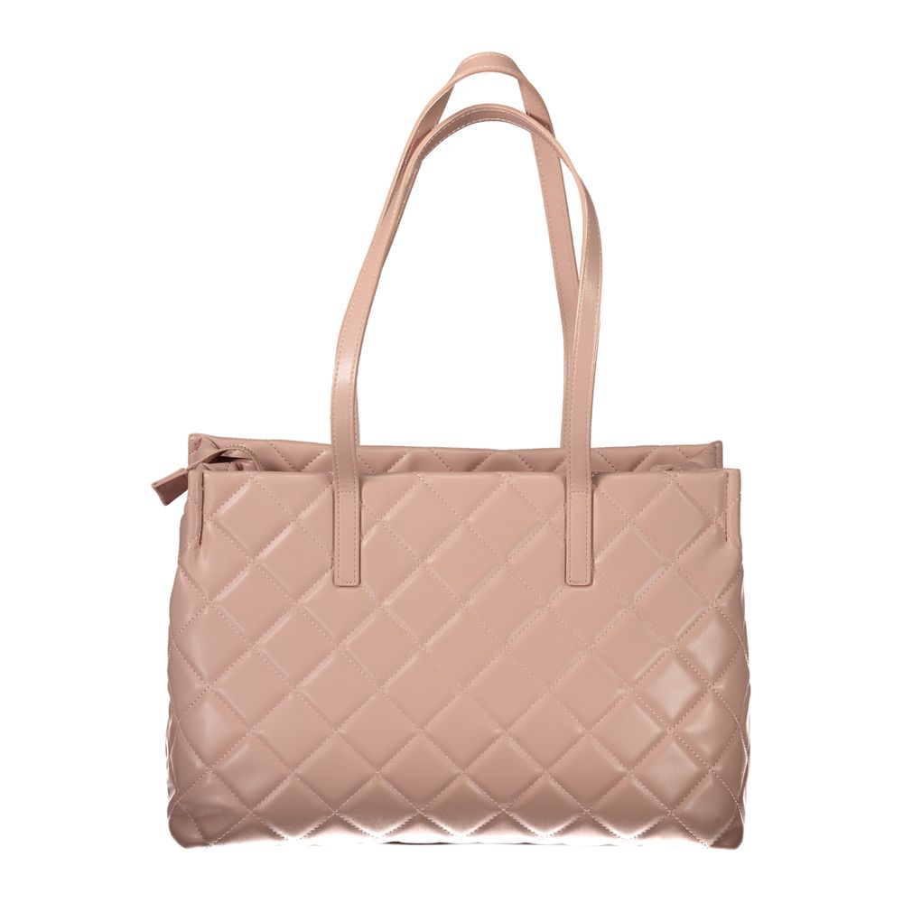 Mario Valentino Pink Polyethylene Handbag with dual handles, laptop compartment, central pocket, and zip closure featuring contrasting details.