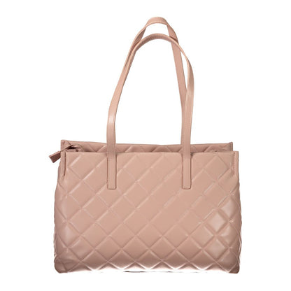 Mario Valentino Pink Polyethylene Handbag with dual handles, laptop compartment, central pocket, and zip closure featuring contrasting details.