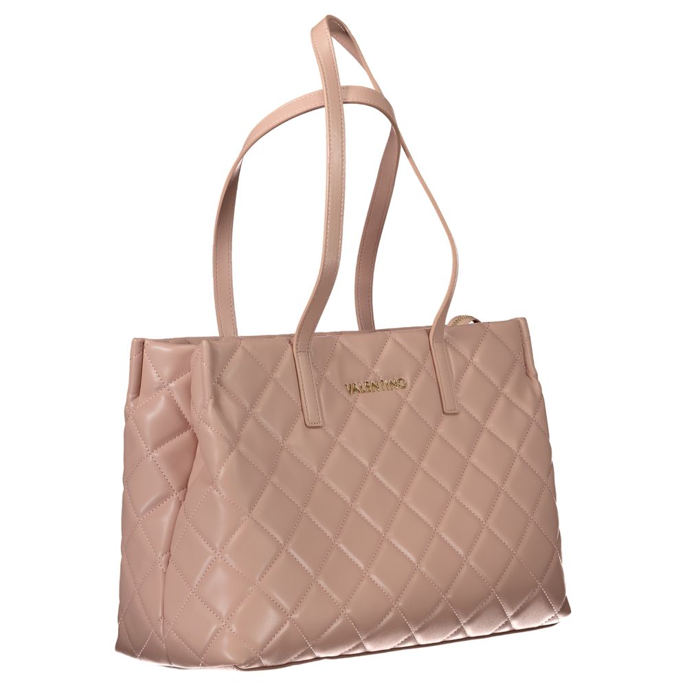 Mario Valentino Pink Polyethylene Handbag with quilted design, two handles, and logo detail. Features a laptop compartment and zip closure.