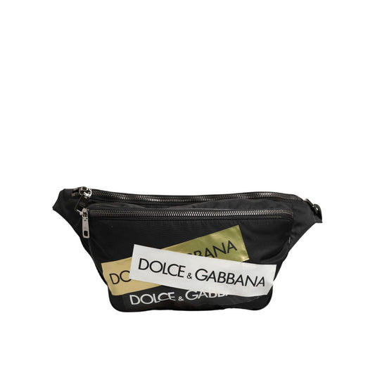 Dolce & Gabbana Black Logo Tape Print Waist Fanny Pack Men's Borse Bag