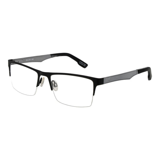 Spy Black Plastic Glasses (Frames) with half-rim rectangle style, unisex design, black color, and spring hinge.