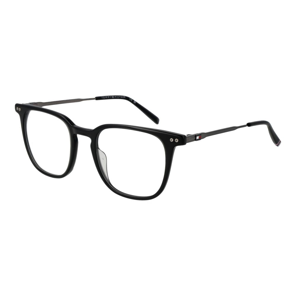 Tommy Hilfiger Black Acetate Glasses (Frames) with full-rim design for men, featuring black acetate frame and demo lenses.