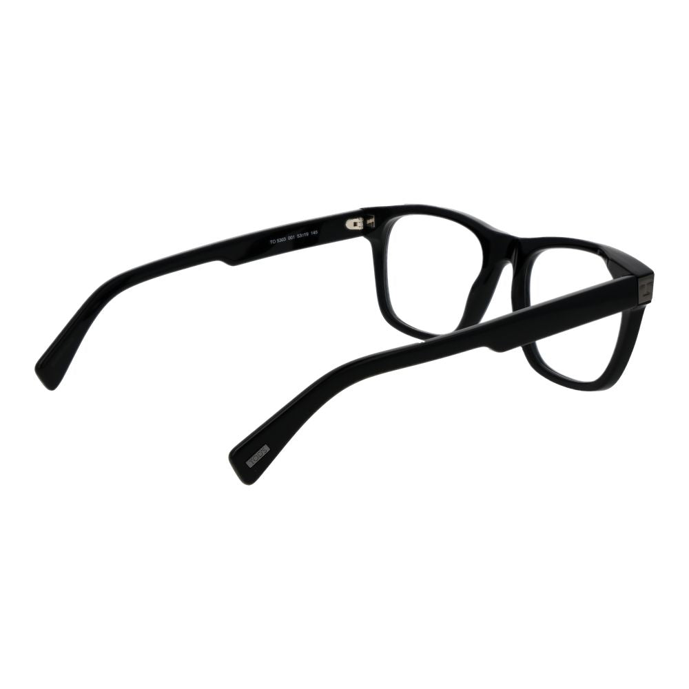 Tod's Black Acetate Glasses (Frames) for men, full-rim rectangle style with demo lenses, elegant black frame and temples, includes branded case.