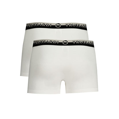 Trussardi White Cotton Underwear with elastic waistband and logo design, bi-pack of boxer briefs.