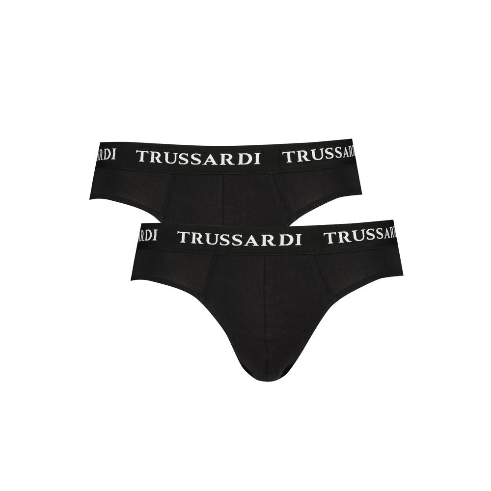Trussardi Black Cotton Underwear bi-pack with branded elastic waistband and logo print