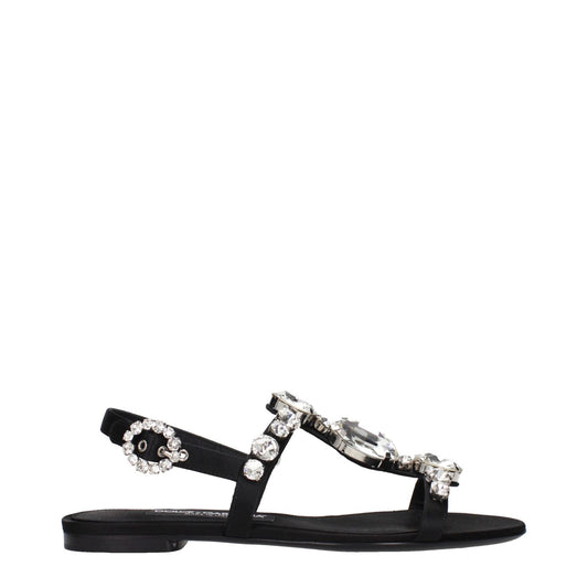 Dolce & Gabbana Black Satin Flat Sandals