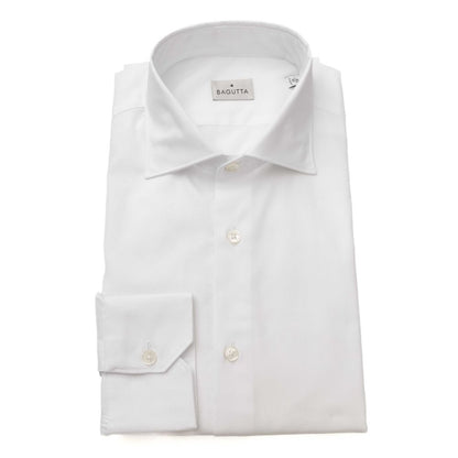Bagutta White Cotton Top for men, solid color shirt with buttons and long sleeves made of 100% cotton.