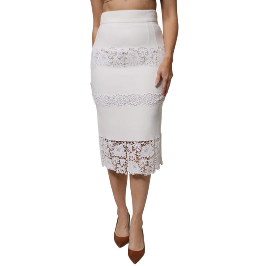 Dolce & Gabbana White Floral Lace High Waist Pencil Cut  Skirt