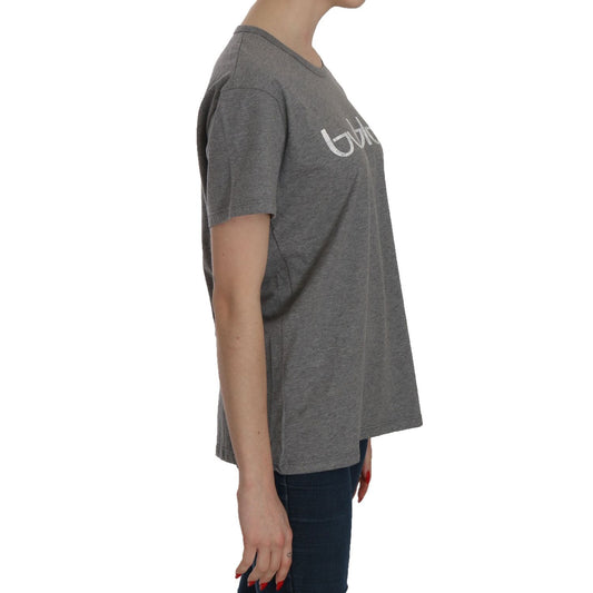 BYBLOS Cotton Grey Short Sleeve Round Neck Top T-shirt Blouse