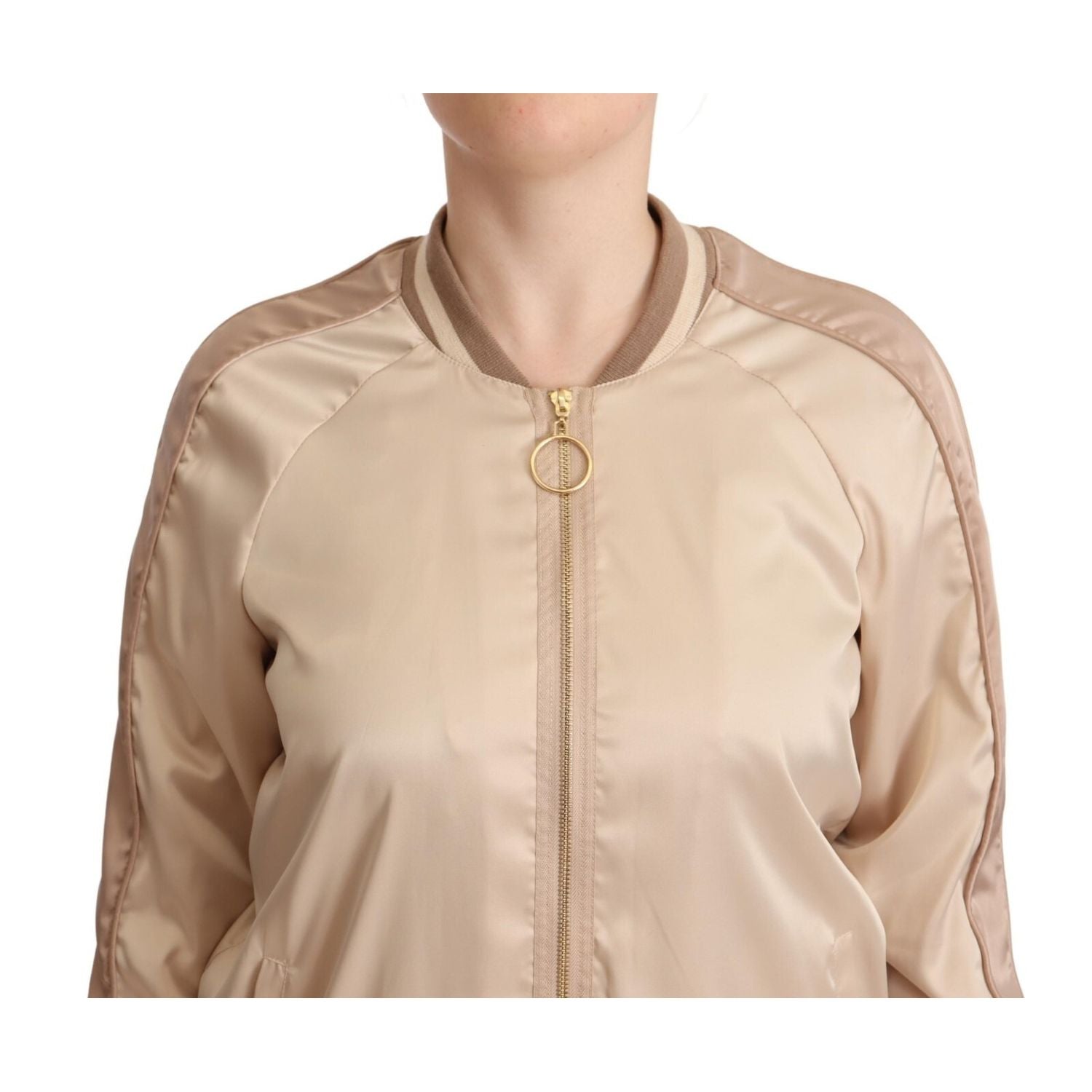 Twinset Bomber Full Zip Beige Long Sleeves Polyester Jacket