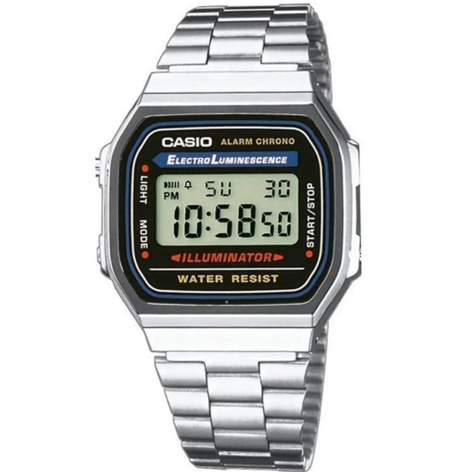 CASIO VINTAGE Mod. ICONIC - CLASSIC SILVER wristwatch with metal strap, 36mm resin case. Quartz multifunction, mineral dial, water resistant.