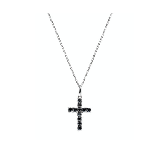AMEN JEWELRY Mod. CRBN02 black stone cross pendant on a silver chain necklace