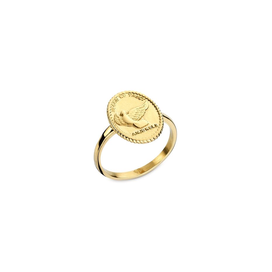 Gold ring featuring the AN JEWELS JEWELRY Mod. AAC.R01Y-9 design with a crafted bird emblem.