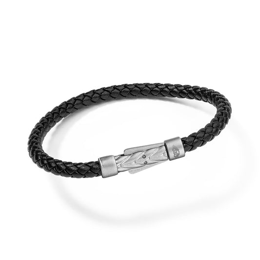 AN JEWELS JEWELRY Mod. AA.P256SSBK.M black braided bracelet with silver clasp on white background.
