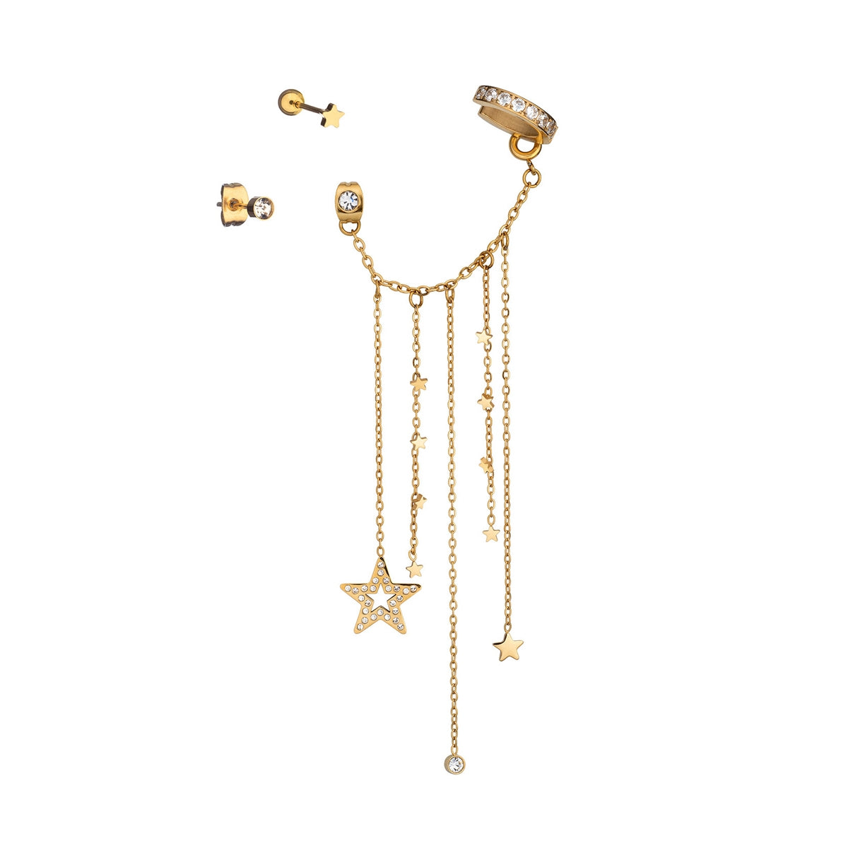 AN JEWELS JEWELRY Mod. AB.EP001G gold starchain earrings with crystals