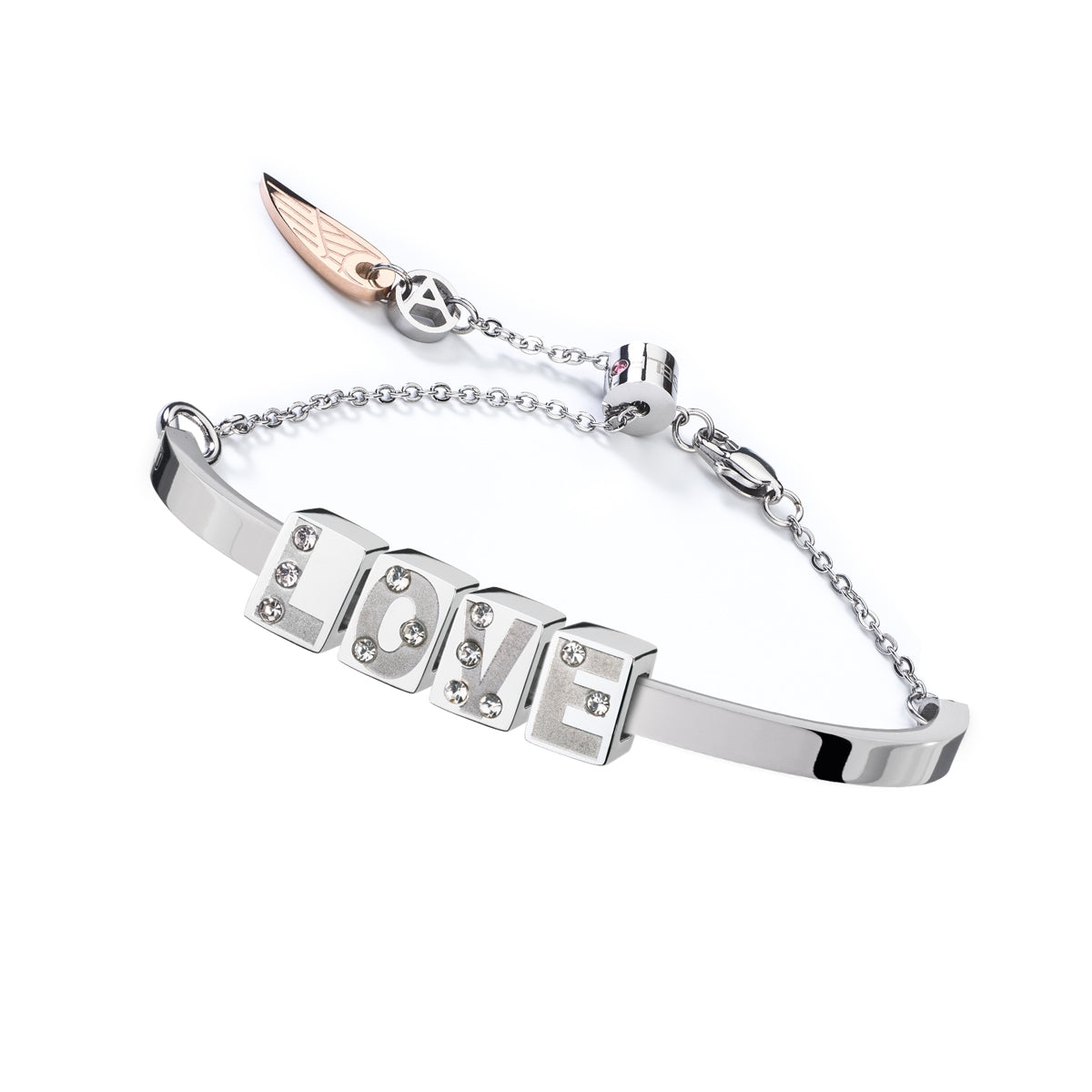 AN JEWELS JEWELRY Mod. ANPULSEIRALI18 silver bracelet with LOVE letters and gemstone accents