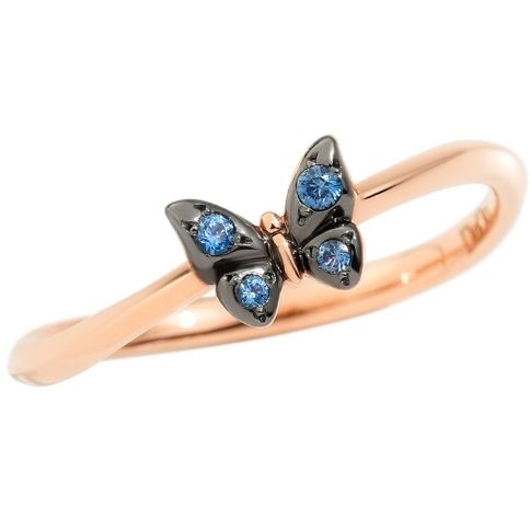 ANELLI DODO MOD. DAC2002BFLYSZA09R53 butterfly ring with blue stones on rose gold band.