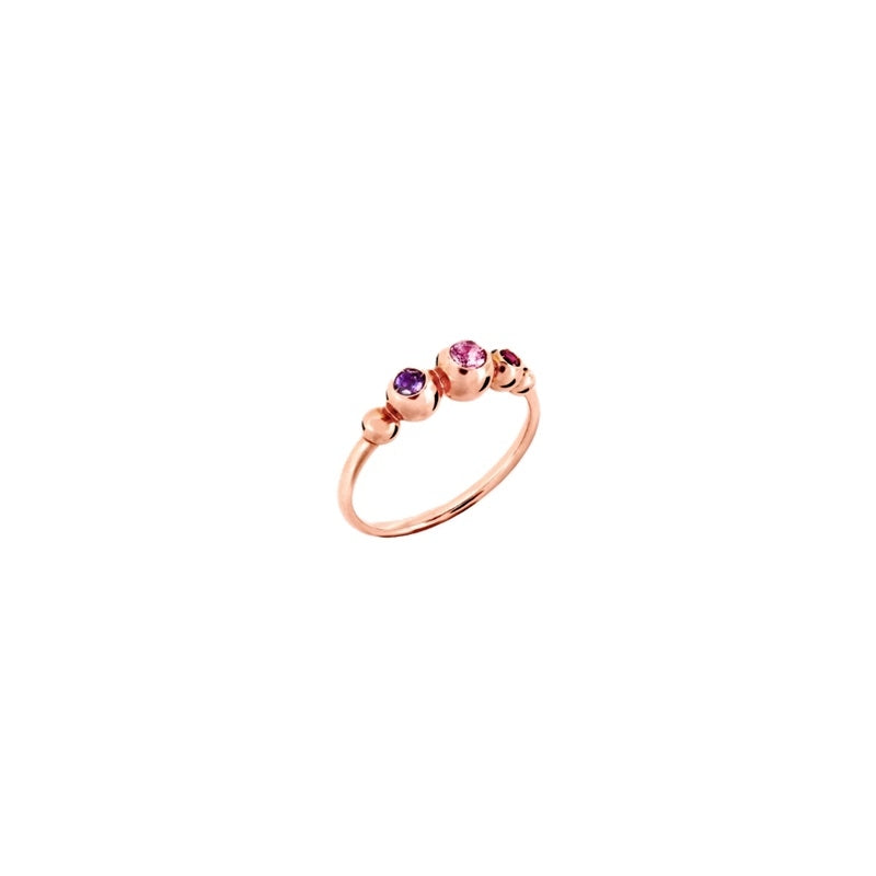 Elegant rose gold ring ANELLI DODO MOD. DAC3006BOLLLIZRI9R54 with purple gemstones on a white background.