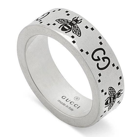 ANELLI GUCCI MOD. YBC728389001 silver bee and GG logo ring